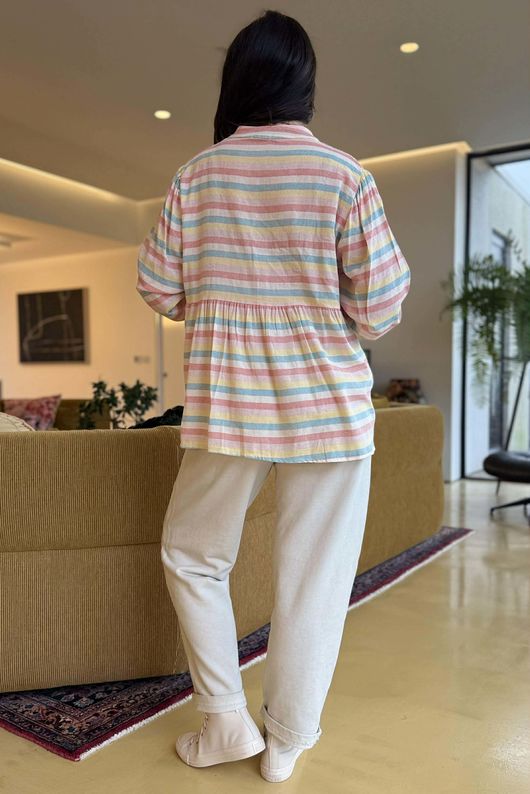 Hallie Stripe Cotton Smock Blouse C